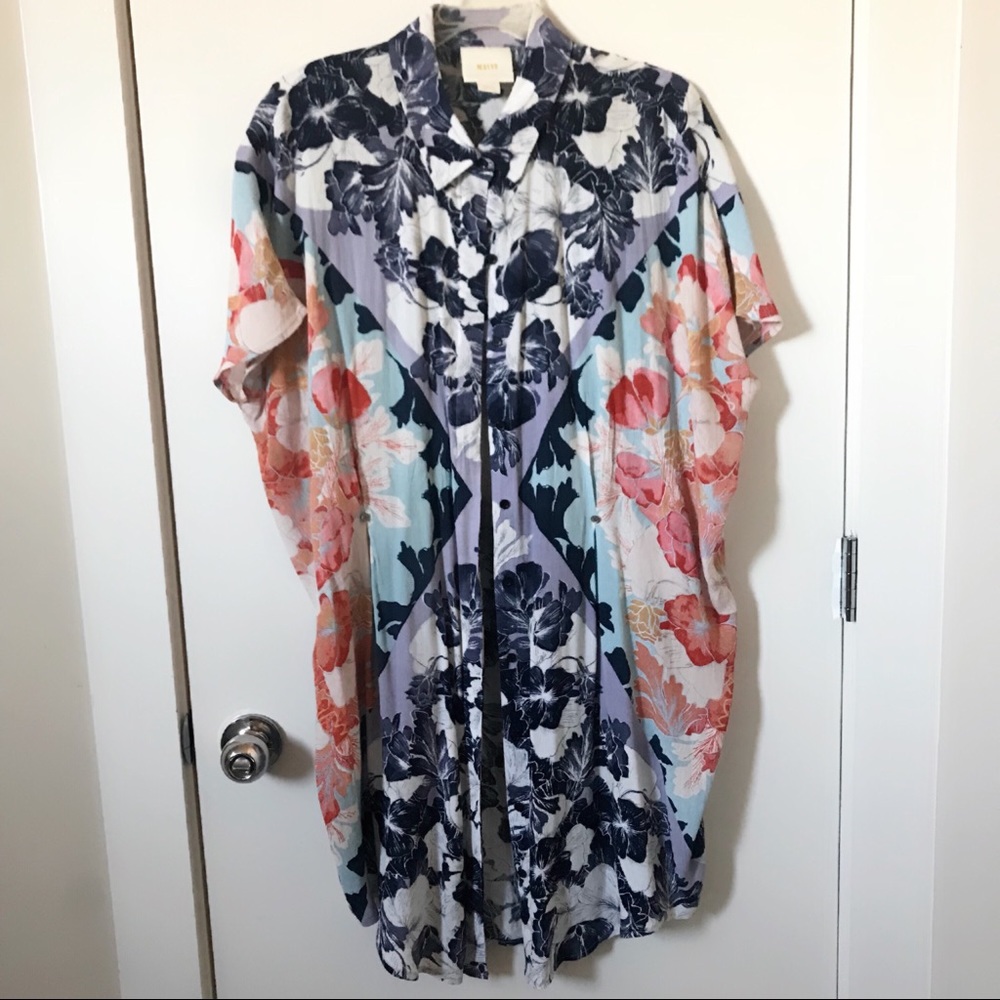 maeve Anthropologie floral shirt dress, silk sz S